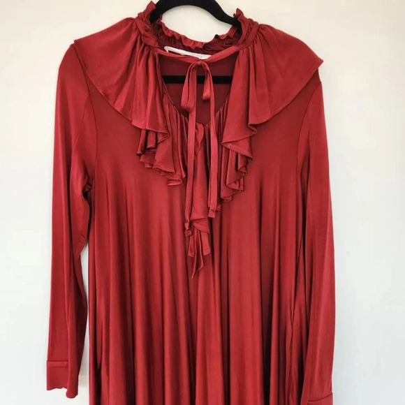 Zara Campaign Collection Ruffled Long Sleeve Maxi Dress Size Small Romantic Red - Picture 2 of 9